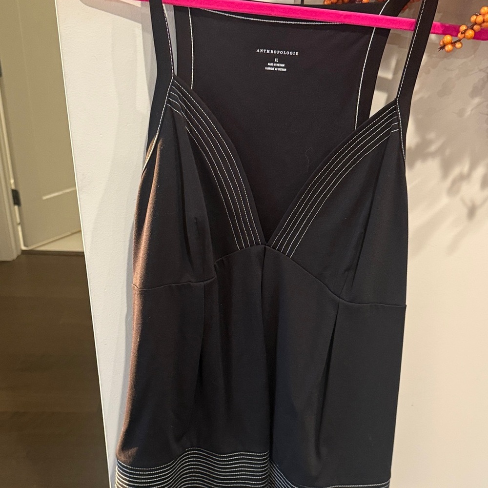 Anthropologie Black Sleeveless Top with White Stitching
